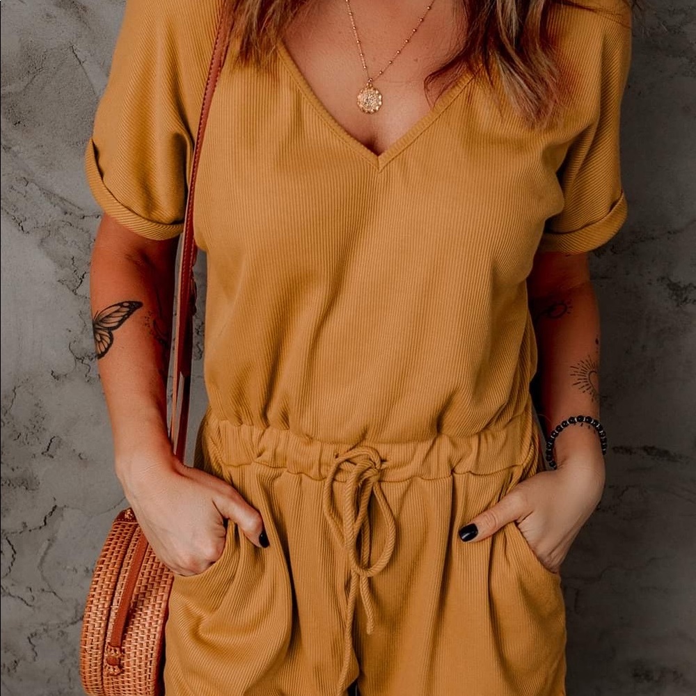 Boho Mustard Knit Romper